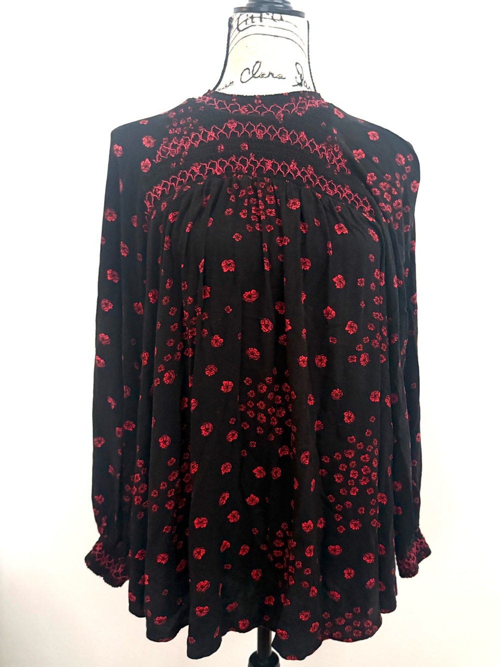 Free People Flowers in Her Hair Blouse Floral Embroidered Boho Peasant Blouse